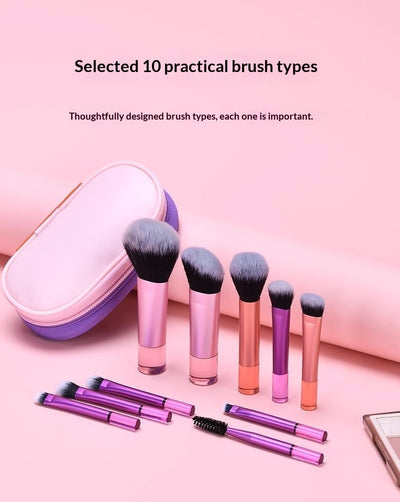 10-Piece Crystal Handle Makeup Brush Set with Bag
